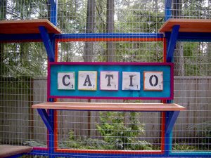 catio-cat-enclosure-sign-colorful-catiospaces | Best Pet Sitter in The Woodlands, Texas | Pawsitively Petsitting